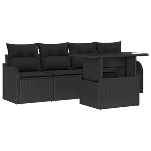 Ensemble de canapé de jardin 5 pièces vidaXL avec coussins en poly rattan noir