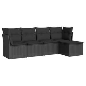 vidaXL Salon de jardin 5 Pièces avec coussins noir résine tressée