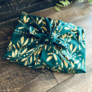 Papier Cadeau Réutilisable Emballage Furoshiki Coton Recyclé : Jardin de Gui (Taille S) 35x35 cm Vert Sapin
