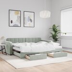 vidaXL Lit de jour avec gigogne et tiroirs gris clair 90x200cm velours