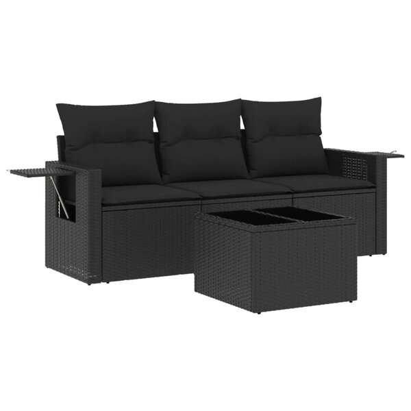 vidaXL Salon de jardin 4 Pièces avec coussins noir résine tressée