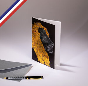 Carte double c'est chic ! Créée et imprimée en france - lion à la magnifique crinière dorée