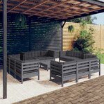 vidaXL Salon de jardin 13 Pièces avec coussins anthracite bois de pin