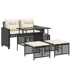 vidaXL Salon de jardin avec coussins 4 Pièces noir résine tressée verre