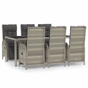 vidaXL Ensemble à manger jardin et coussins 7 Pièces gris rotin