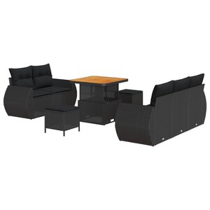 vidaXL Ensemble de canapé de jardin avec coussin 8 Pièces Noir polyrotin