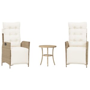 vidaXL Ensemble de bistro 3 Pièces avec coussins beige résine tressée