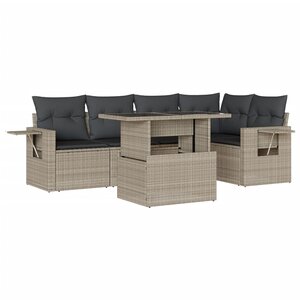 vidaXL Salon de jardin 6 Pièces avec coussins gris clair résine tressée