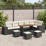 jeu de canapé jardin 10 pièces avec coussins en poly rotin noir acacia