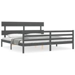 vidaXL Cadre de lit avec tête de lit gris 200x200 cm bois massif