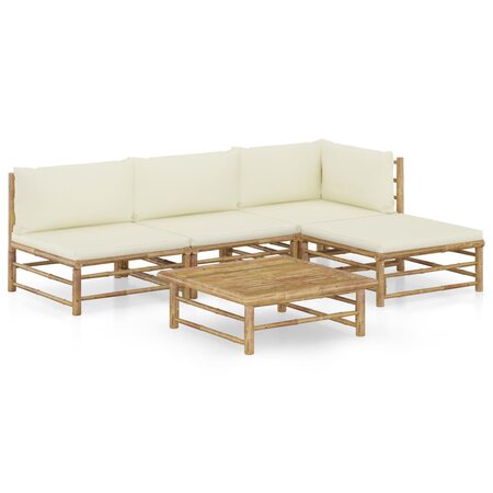 vidaXL Salon de jardin 5 Pièces avec coussins blanc crème bambou