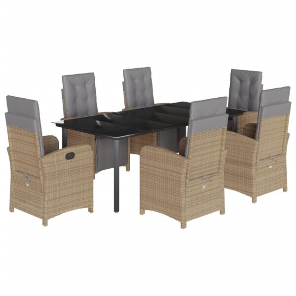 vidaXL Ensemble à manger de jardin et coussins 7 Pièces beige poly rotin