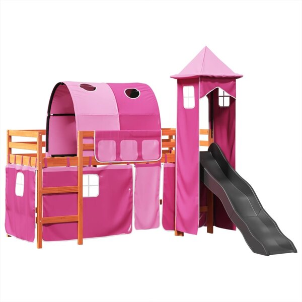 vidaXL Lit mezzanine enfants avec tour rose 80x200cm bois pin massif
