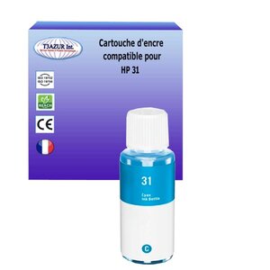 Bouteille encre compatible pour HP 31 (1VU26AE) - Cyan - 70ml - T3AZUR