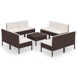 vidaXL Salon de jardin 9 Pièces avec coussins résine tressée marron