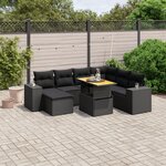 vidaXL Salon de jardin 8 Pièces avec coussins noir résine tressée