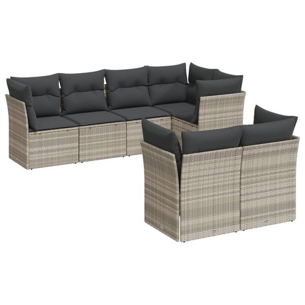 vidaXL Salon de jardin avec coussins 7 Pièces gris clair résine tressée