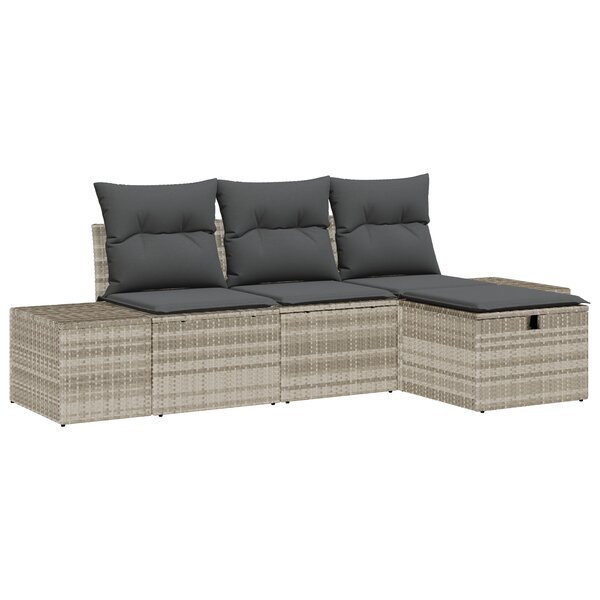 vidaXL Ensemble de canapé de jardin de 4 pièces avec coussins gris clair en poly rotin