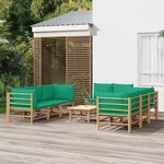 vidaXL Salon de jardin 9 Pièces avec coussins vert bambou