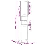 vidaXL Armoire de salle de bain gris béton 32x34x188 5 cm