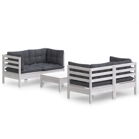 vidaXL Salon de jardin 5 Pièces avec coussins anthracite Bois de pin