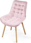 Lot de 4 chaises de salon salle à manger pied en bois et velours rose 01_0000743