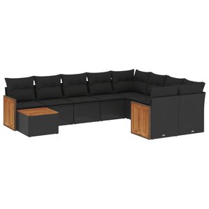 vidaXL Salon de jardin 10 Pièces avec coussins noir résine tressée