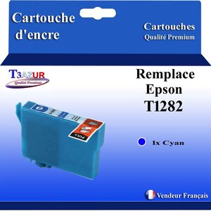 T3AZUR- Cartouche Compatible avec Epson T1282 remplace Epson Stylus Office S22 SX125 SX130 SX230 SX235W Cyan