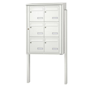 Bloc collectif leabox.com 2x3 grade 3 simple face Extérieur fixation sur pieds à sceller Blanc pur RAL 9010 finition brillante