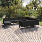 vidaXL Salon de jardin 11 Pièces avec coussins Résine tressée Noir