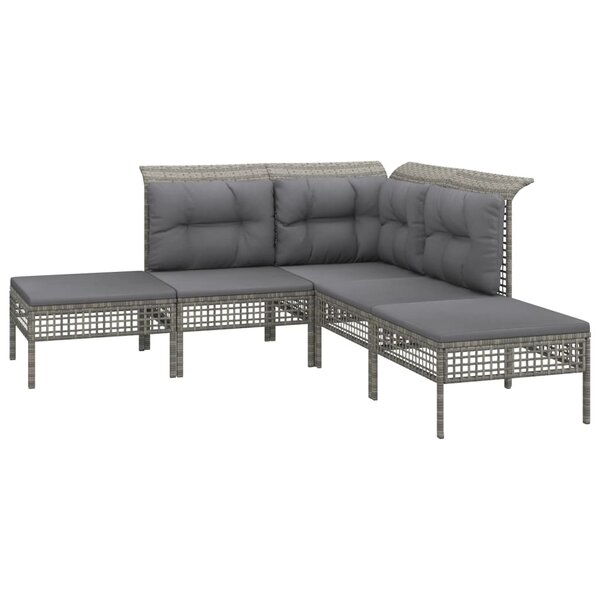 vidaXL Salon de jardin 5 Pièces avec coussins Gris Résine tressée