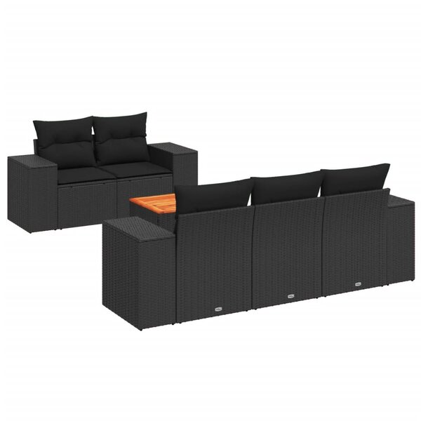vidaXL Salon de jardin 6 Pièces avec coussins noir résine tressée