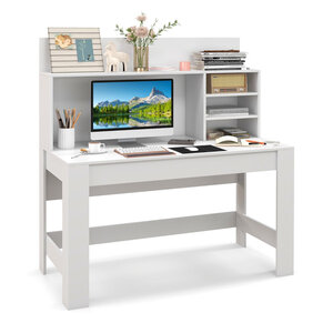 Bureau d'ordinateur bureau à domicile avec étagère et trous de gestion des câbles bureau moderne pour ordinateur portable table blanc 20_0004833