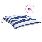 vidaXL Coussins de chaise lot de 6 rayures bleues blanches 50x50x7 cm