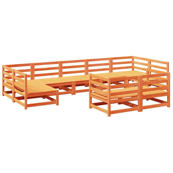 vidaXL Salon de jardin 9 Pièces marron cire bois de pin massif