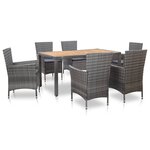 vidaXL Ensemble à manger d'extérieur 7Pièces coussins Résine tressée Gris
