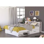 Lit adulte contemporain blanc perle + tête de lit - 160 x 200 cm