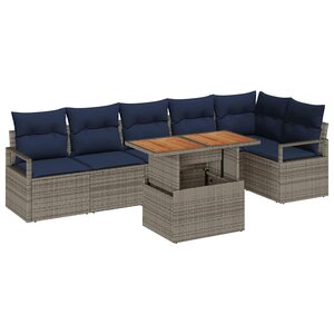 vidaXL Ensemble de salle à manger pour jardin 7 Pièces Gris et marine