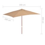 vidaXL Parasol d'extérieur avec mât en bois 200 x 300 cm Taupe