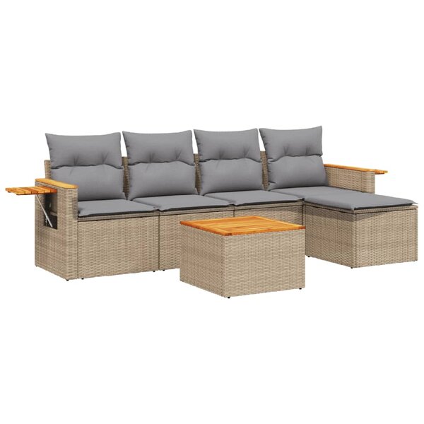 vidaXL Salon de jardin avec coussins 6 Pièces beige résine tressée