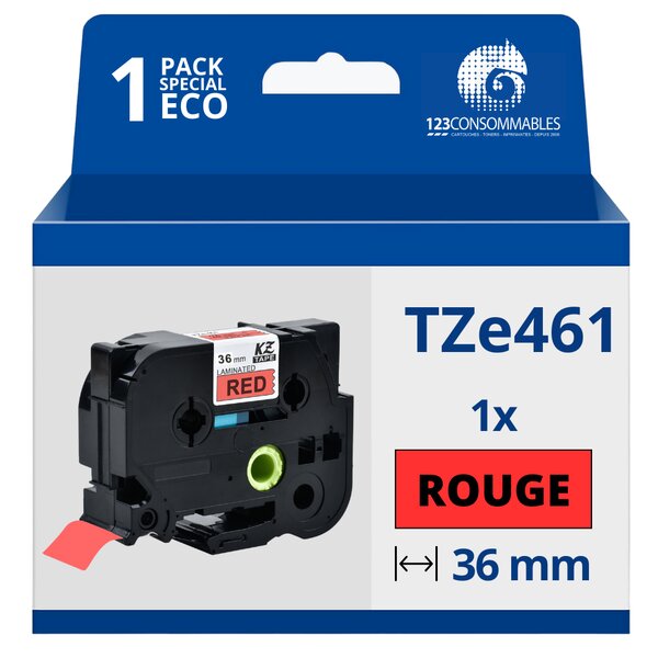 Ruban compatible Brother TZe461 - Texte noir sur fond rouge