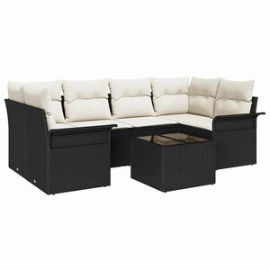 vidaXL Ensemble de canapé de jardin avec coussin 7 Pièces Noir polyrotin