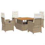 vidaXL Ensemble à manger de jardin avec coussins 5Pièces Beige poly rotin