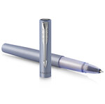 PARKER VECTOR XL Stylo roller  laque bleu-argent métallisée sur laiton  recharge noire pointe fine  Coffret cadeau