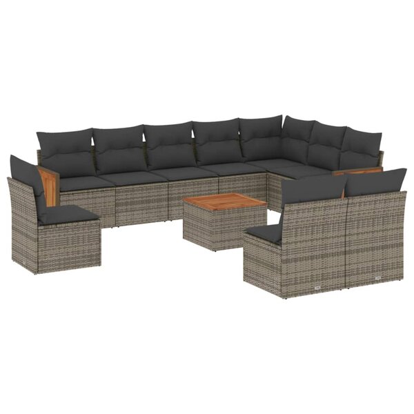 vidaXL Salon de jardin 11 Pièces avec coussins gris résine tressée