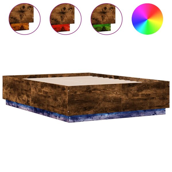 vidaXL Cadre de lit avec lumières LED chêne fumé 135x190 cm