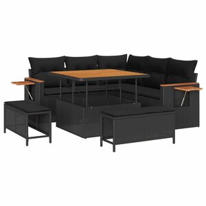 vidaXL Ensemble de canapé de jardin avec coussin 9 Pièces Noir polyrotin
