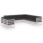 vidaXL Salon de jardin 9 Pièces avec coussins Blanc Bois de pin massif