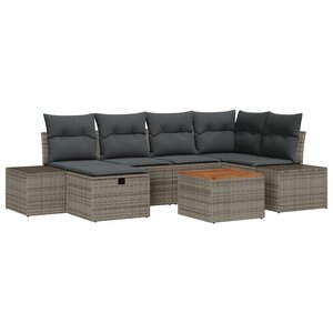 vidaXL Ensemble de sofa de jardin 7 pièces avec coussins Gris poly rattan