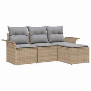 vidaXL Ensemble de Canapés avec coussin 4 Pièces Beige polyrotin
